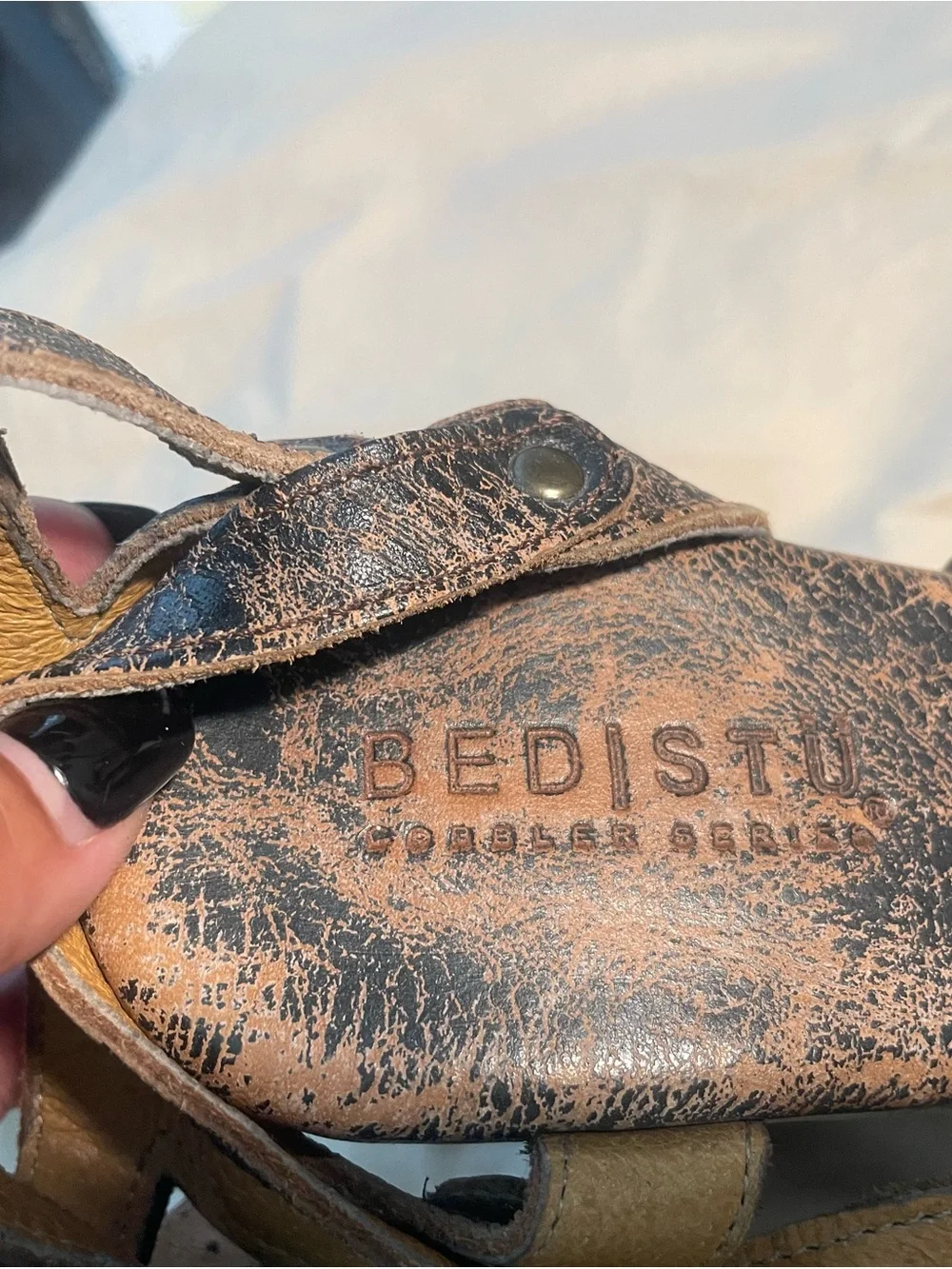 BED|STU Distressed Brown Multi-Strap Wedge Sandals